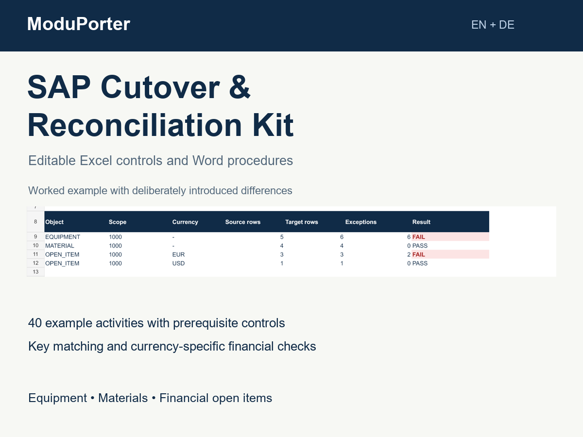 SAP Cutover & Reconciliation Kit