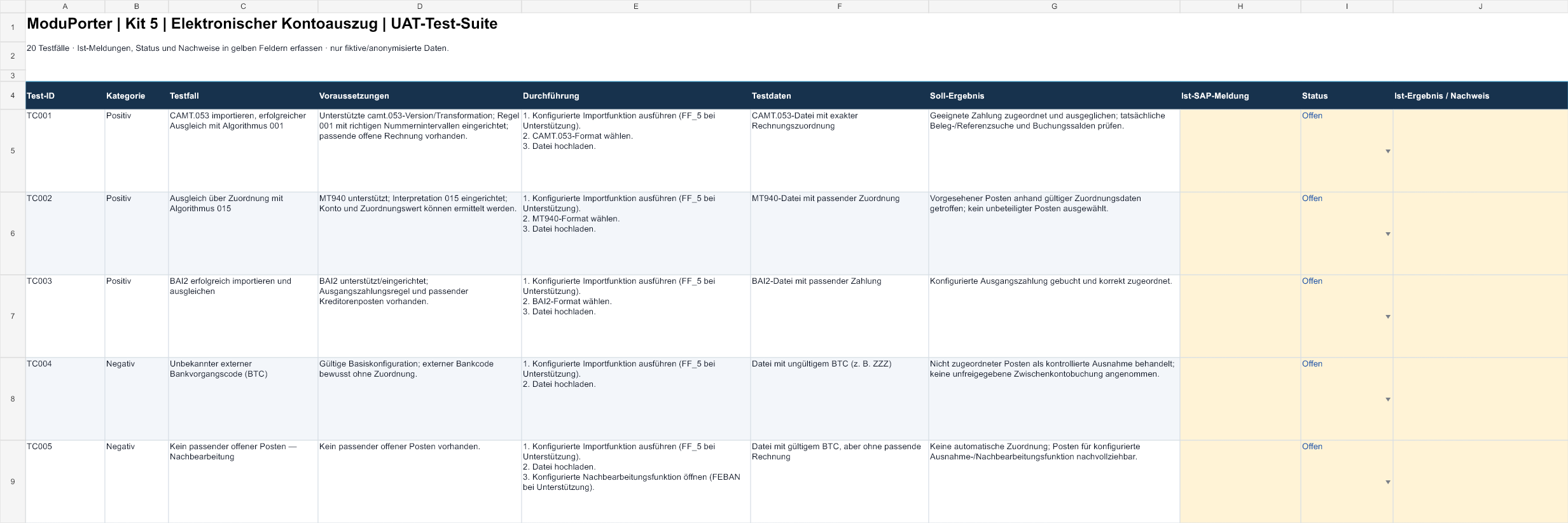 UAT-Arbeitsmappe · Auszug — Elektronischer Kontoauszug
