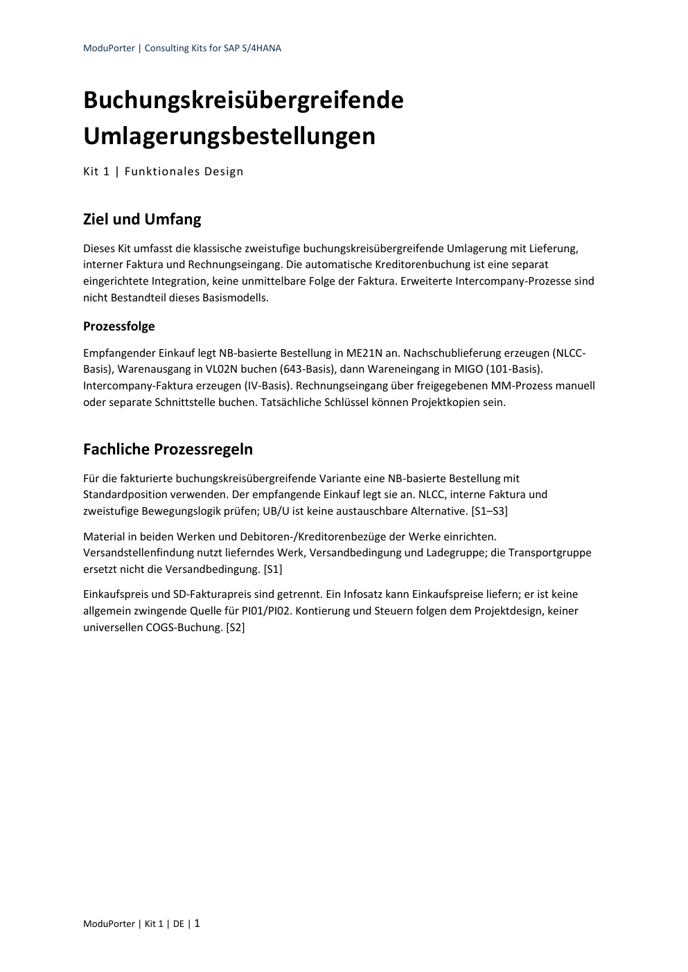Designdokument · erste Seite — Intercompany-Umlagerung