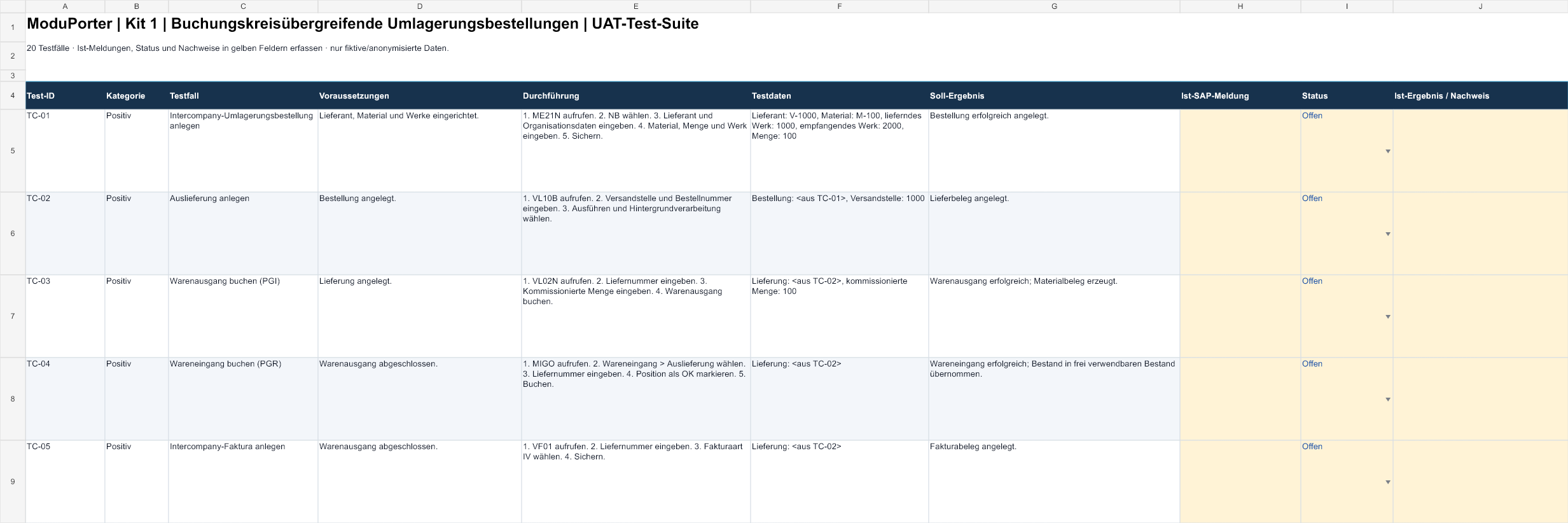 UAT-Arbeitsmappe · Auszug — Intercompany-Umlagerung
